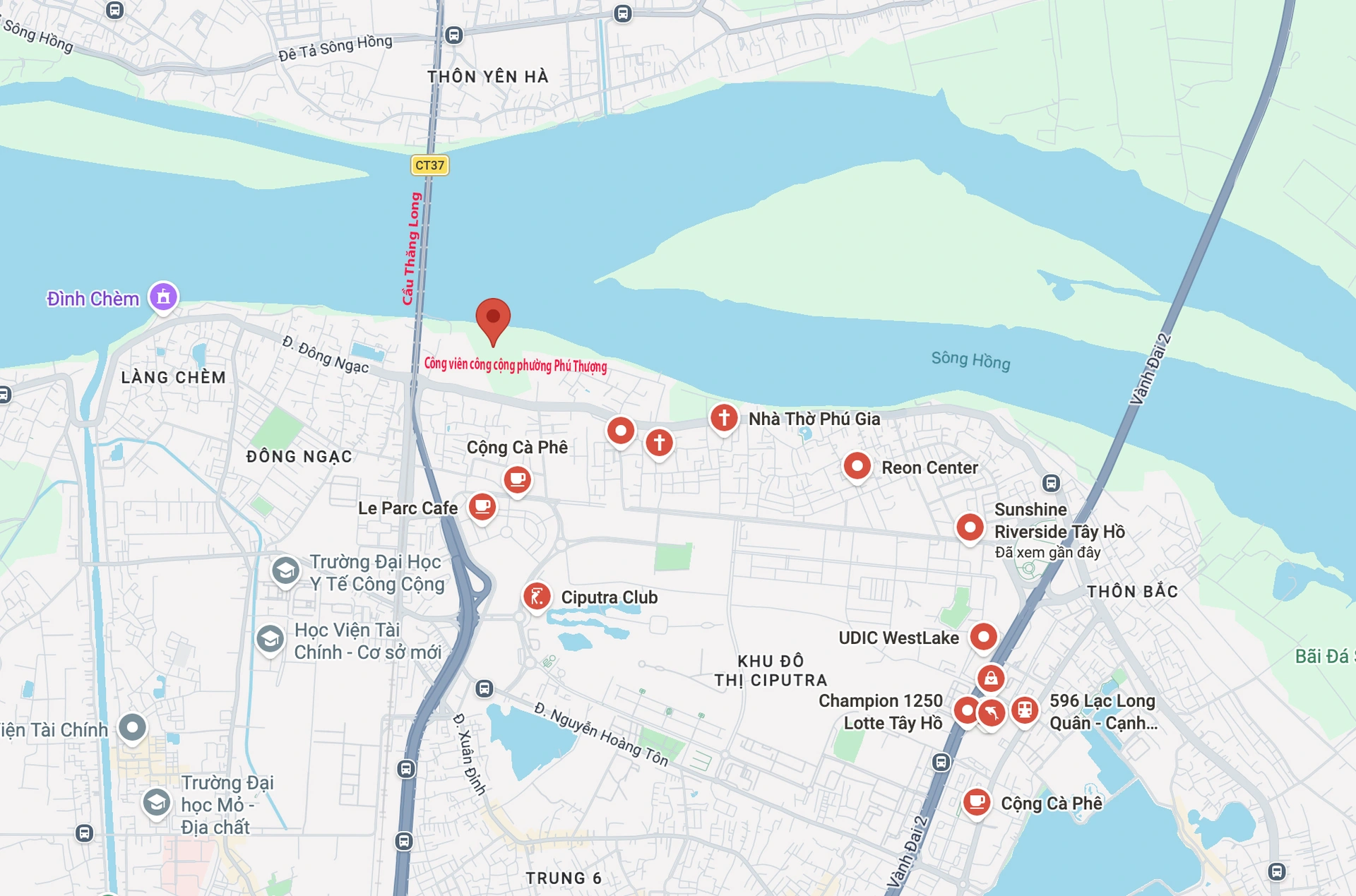 Vị tr&iacute; dự &aacute;n c&ocirc;ng vi&ecirc;n c&ocirc;ng cộng phường Ph&uacute; Thượng (Ảnh: Google Maps).
