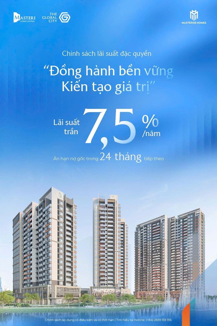 GIA NHẬP CỘNG ĐỒNG MASTERI COSMO CENTRAL VỚI MỨC LÃI SUẤT TRẦN 7.5%/NĂM 